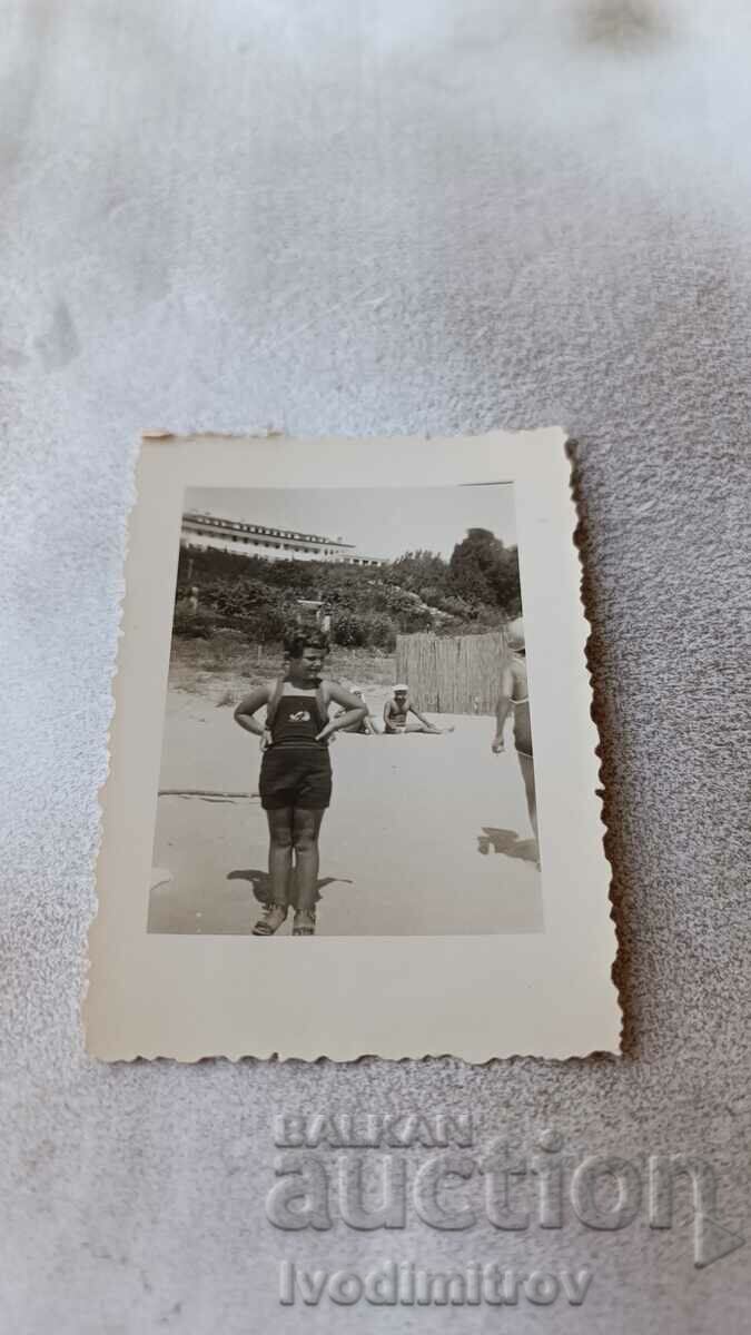 Photo St. Konstantinou Young girl in vintage swimsuit on the beach