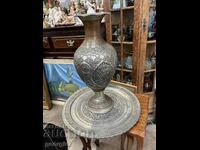 Persian hand forged / hammered vase with tray. #5867