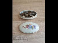 French porcelain LIMOGES jewelry box with about 80 coins