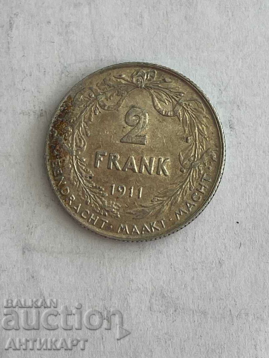 silver coin 2 francs Belgium 1911 silver