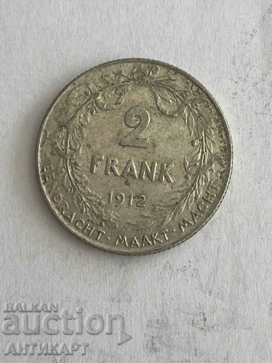 silver coin 2 francs Belgium 1912 silver