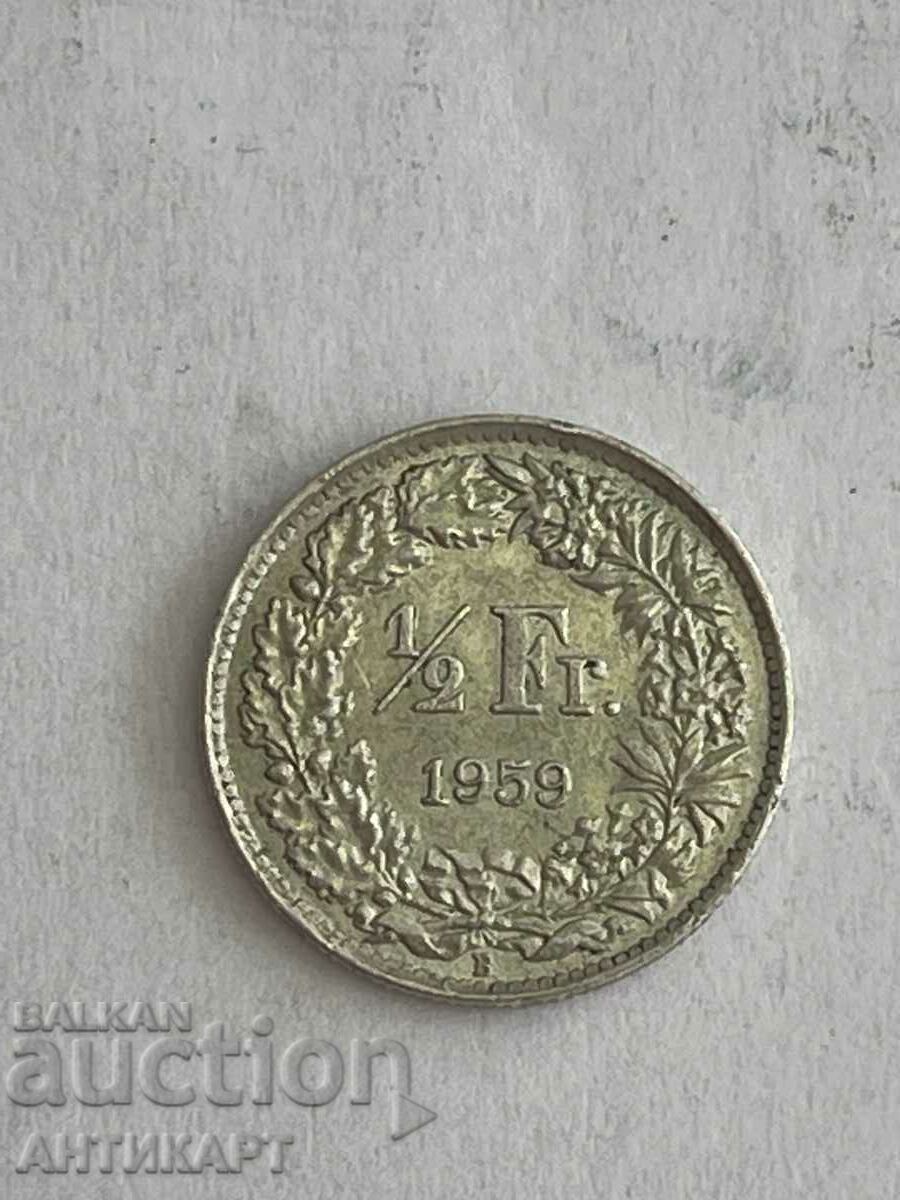 monedă de argint 1/2 franc argint Elveția 1959