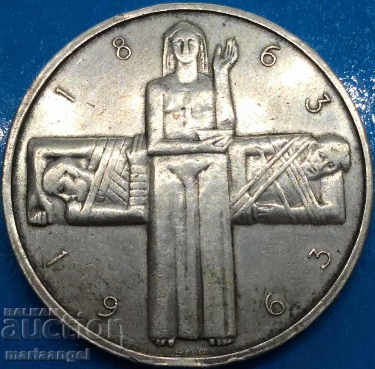 Elveția 5 franci 1863 „Crucea Roșie” 15g argint