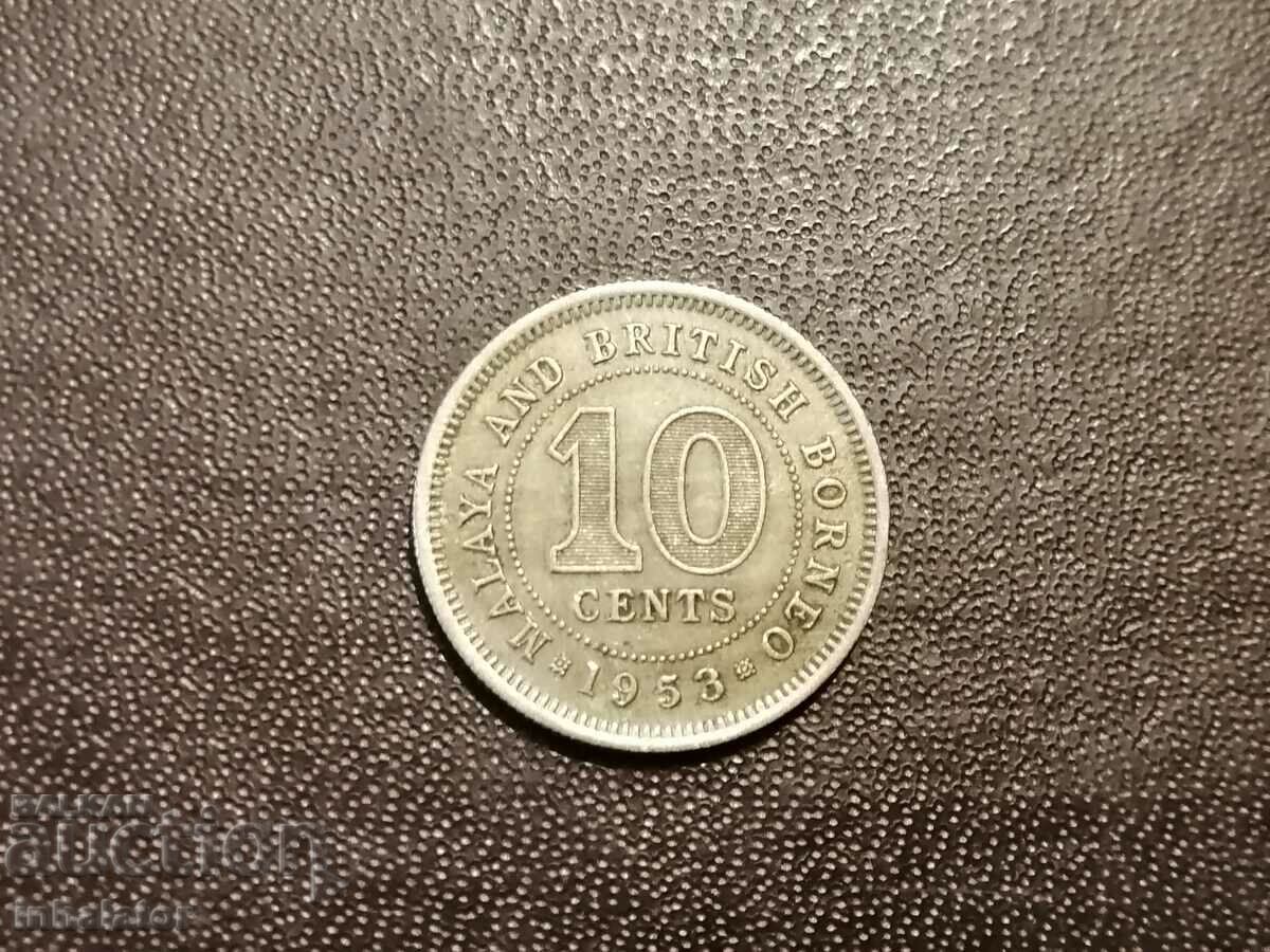 Borneo Malaya 10 σεντς 1953