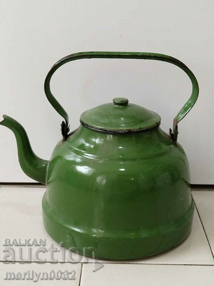Auction Enameled teapot made of soca, dish with enamel, NRB Auction Enameled teapot made of soca, dish with enamel, NRB
