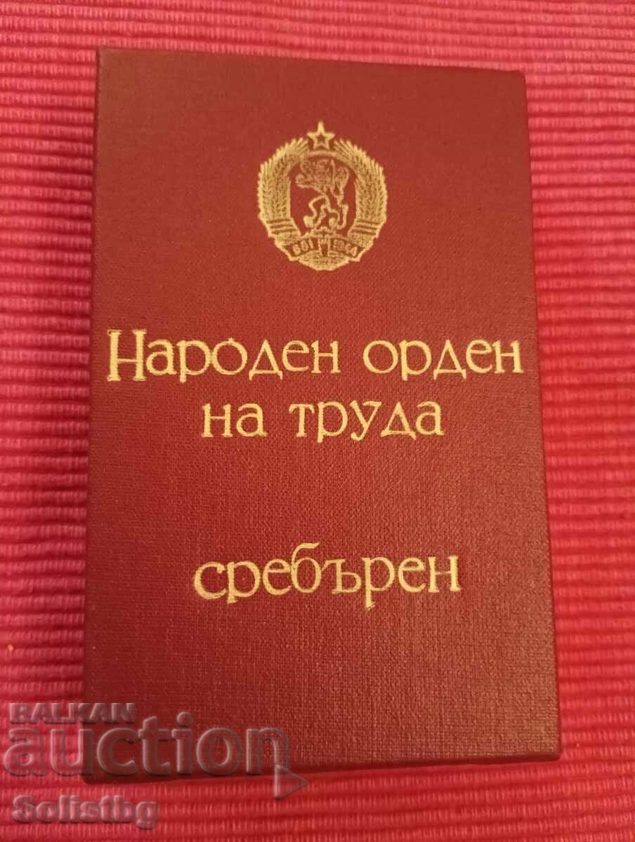 Delivery of National Order of Labour, silver 2nd degree 1950.