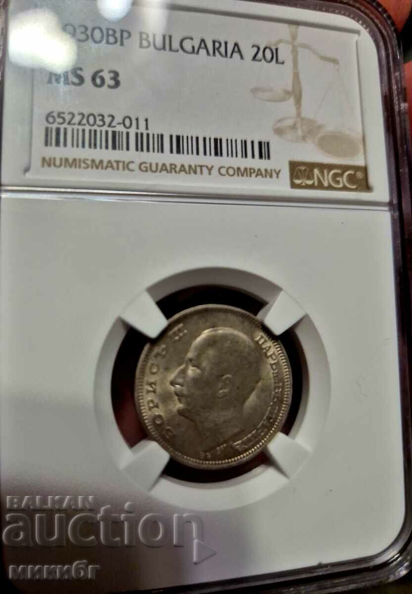 20 BGN 1930 MS63 NGC