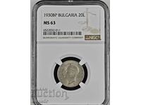 20 BGN 1930 MS63 NGC