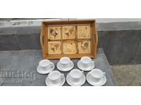 Bulgarian porcelain service + vintage wooden tray