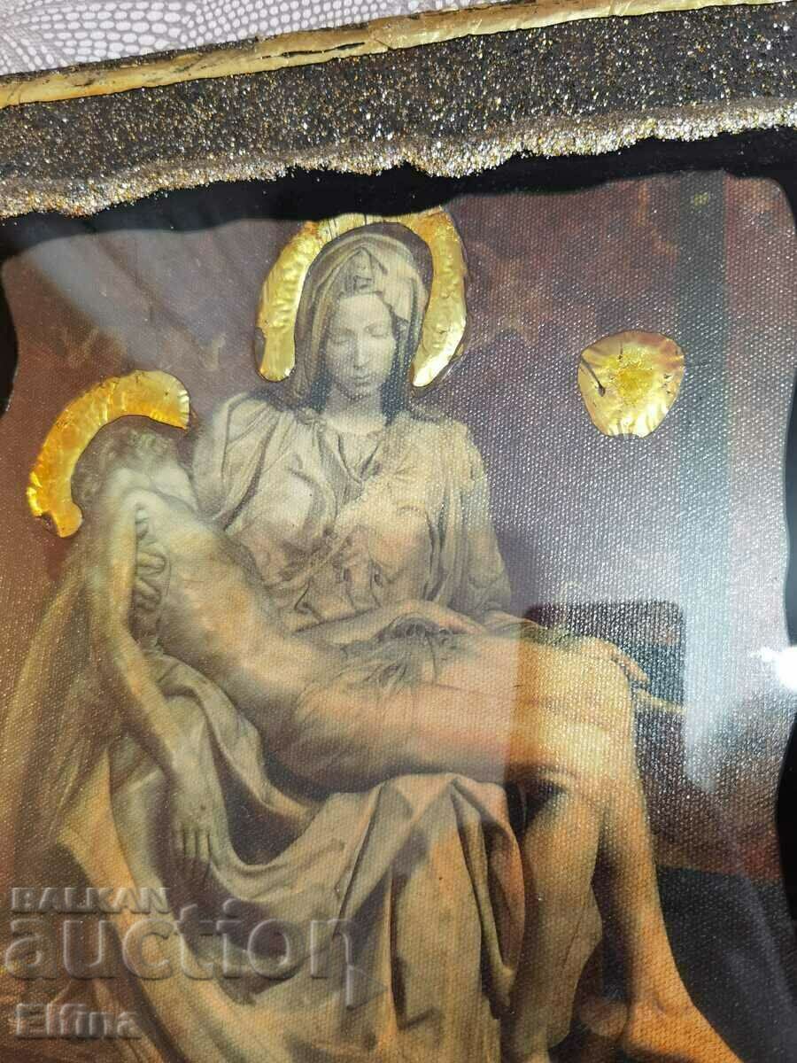 Стъклена картина на Дева Мария и Младенеца на Ставри Калинов с цена € 350.00 | 684.54 лв.