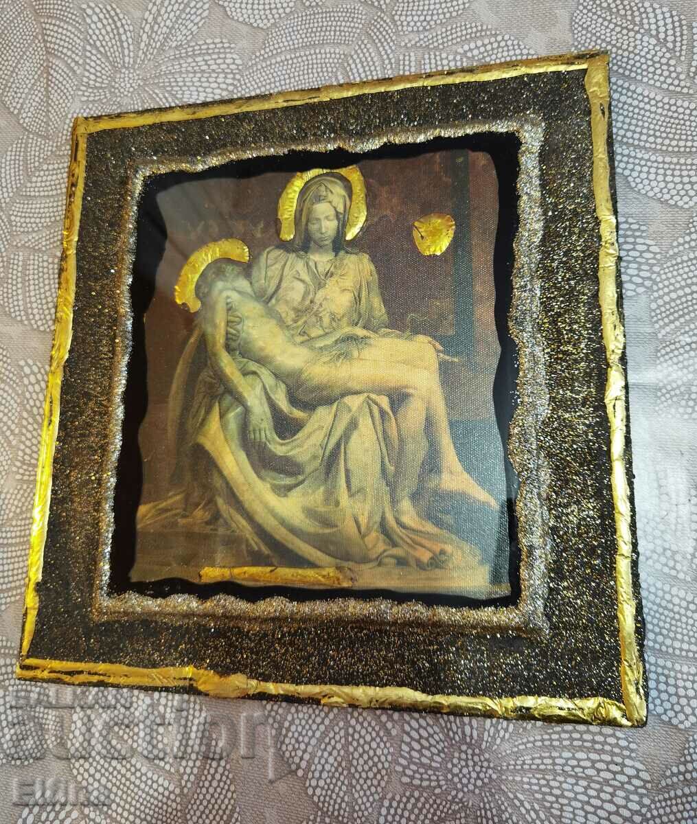 Glass painting of the Virgin Mary and the Child by Stavri Kalinov