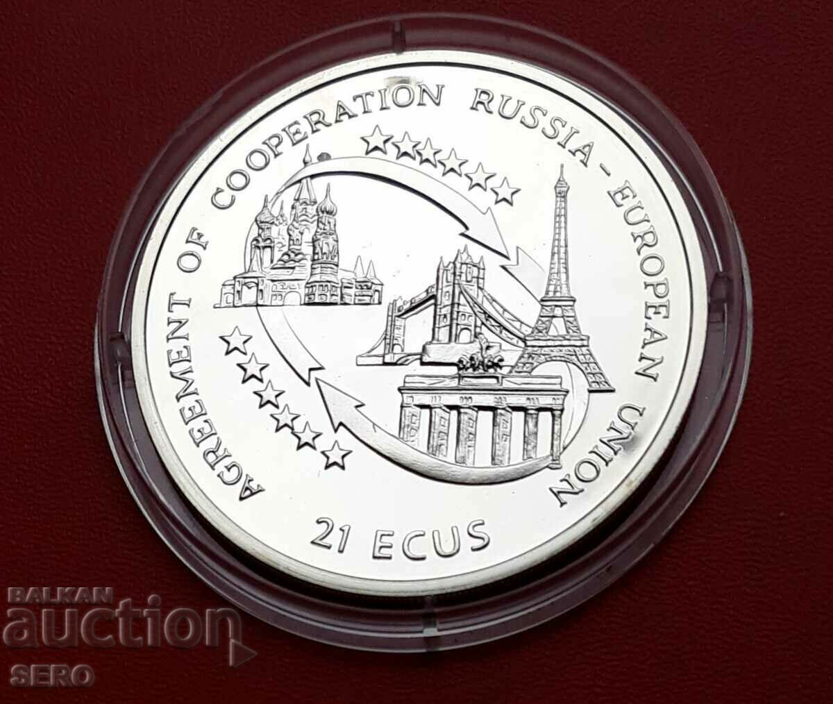 Gibraltar-21 ecu 1995-Russia-EU cooperation-rare