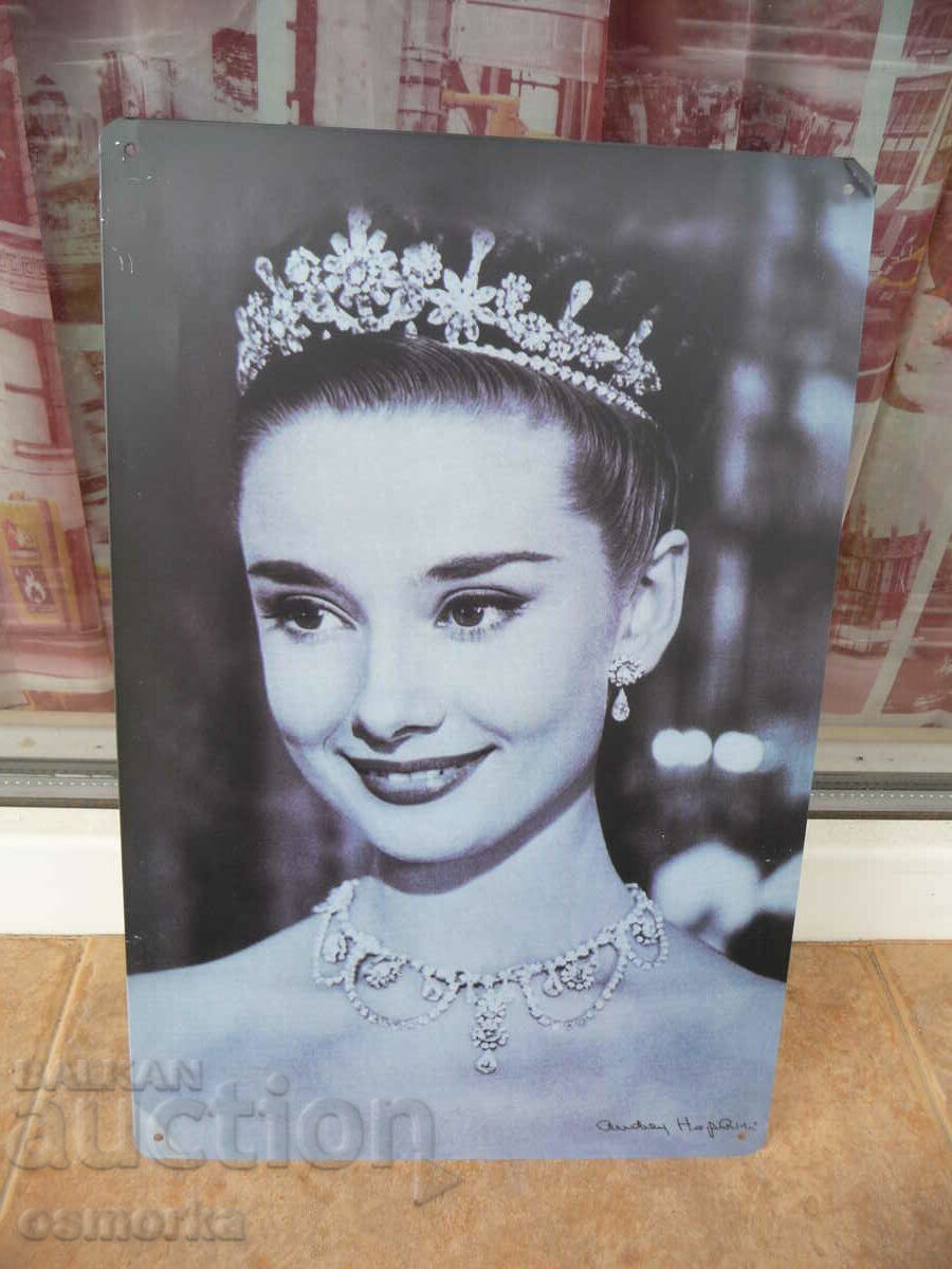 Metal plaque movie audrey hepburn movie icon crown beautiful