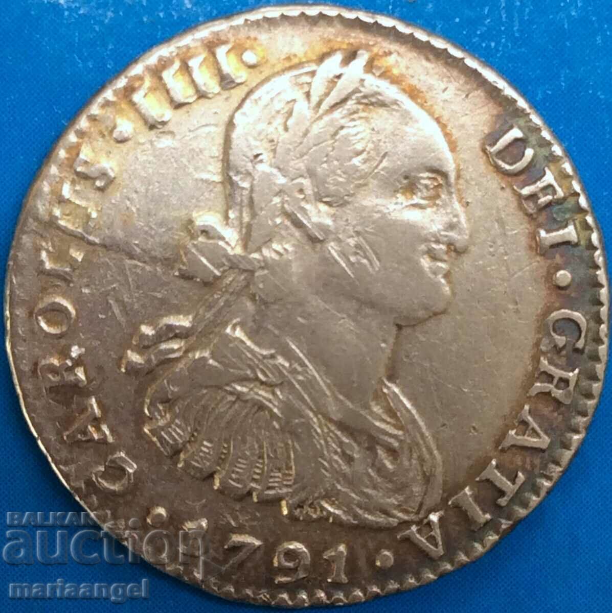 Spania 1 Real 1791 Lima Carlos IV patina argintie - RAR