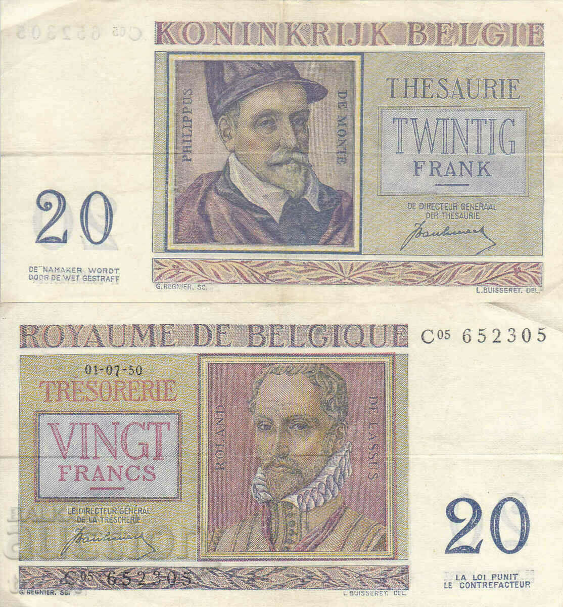 tino37- BELGIUM - 20 FRANC - 1950 - VF