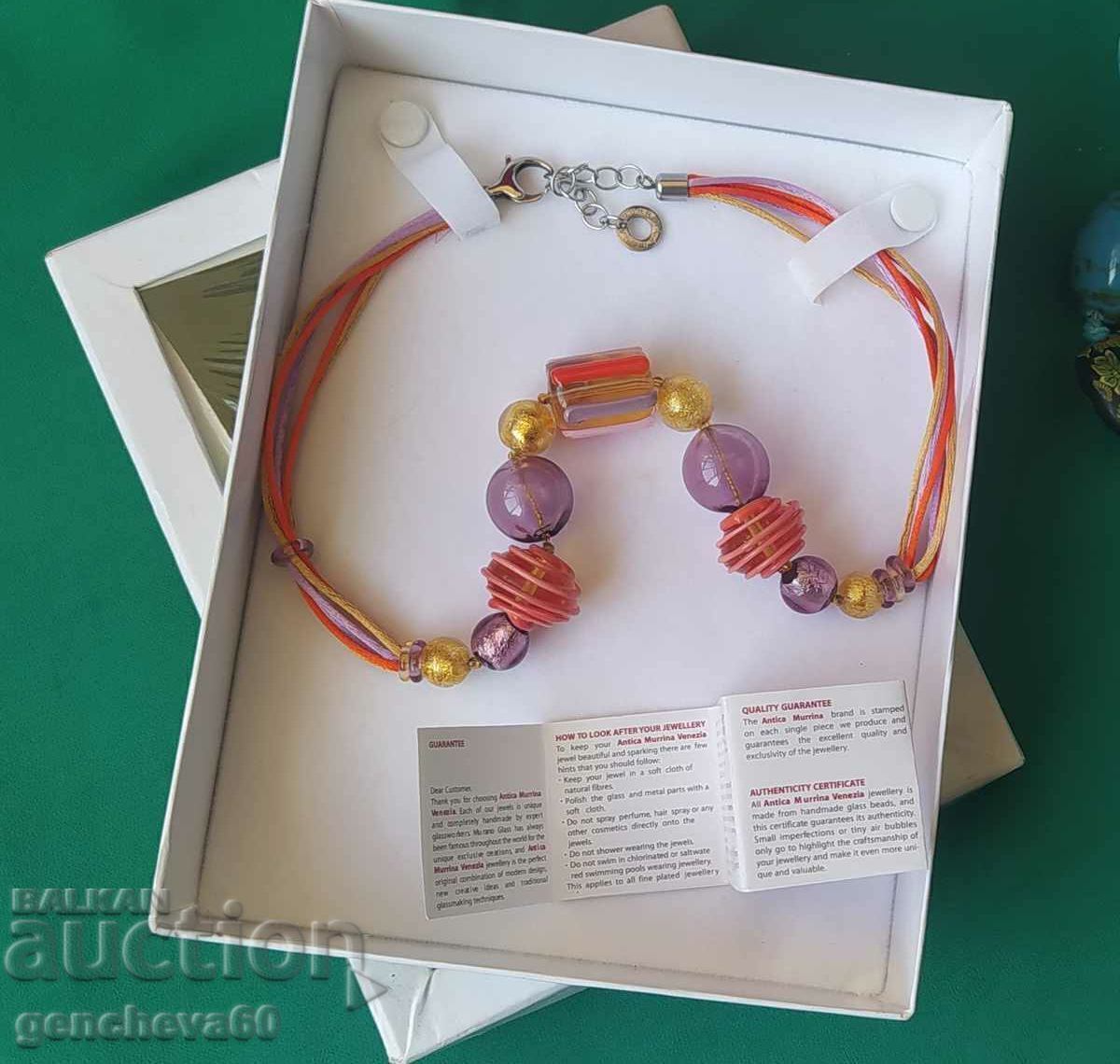 Hand-blown Murano glass necklace, certificate, Venice