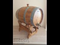 Bare wooden barrel on stand from 1979.