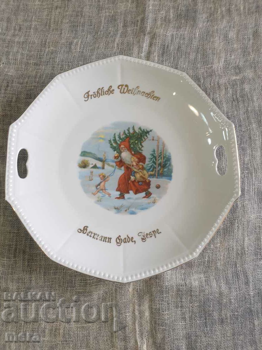 Porcelain plate, saucer with Christmas motif