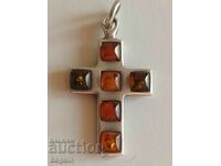 Unique cross, silver, amber.