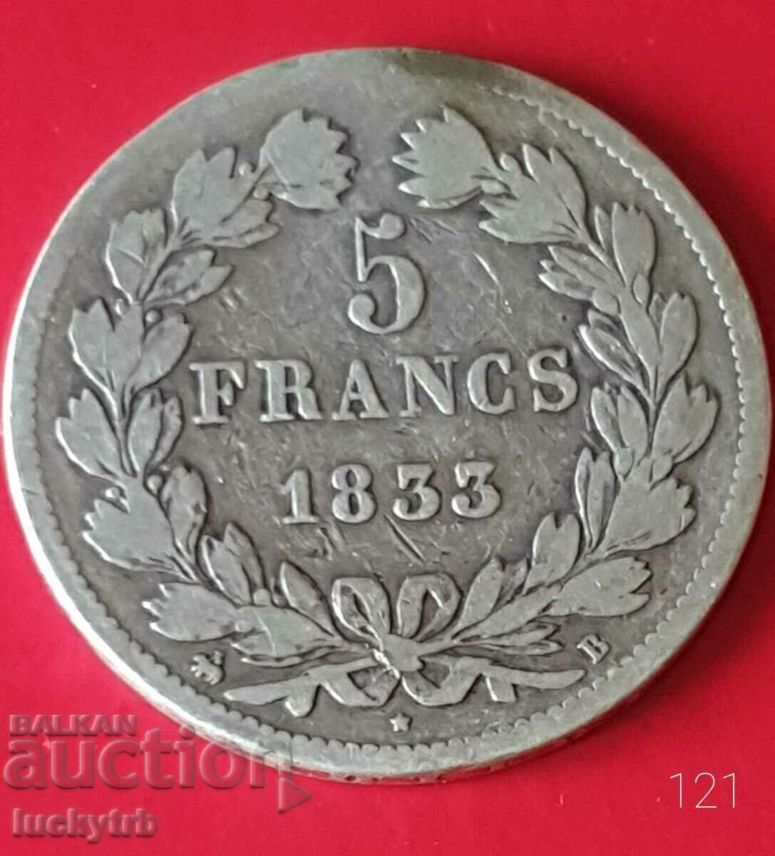 5 franci 1833 - Franta - Argint 0.900