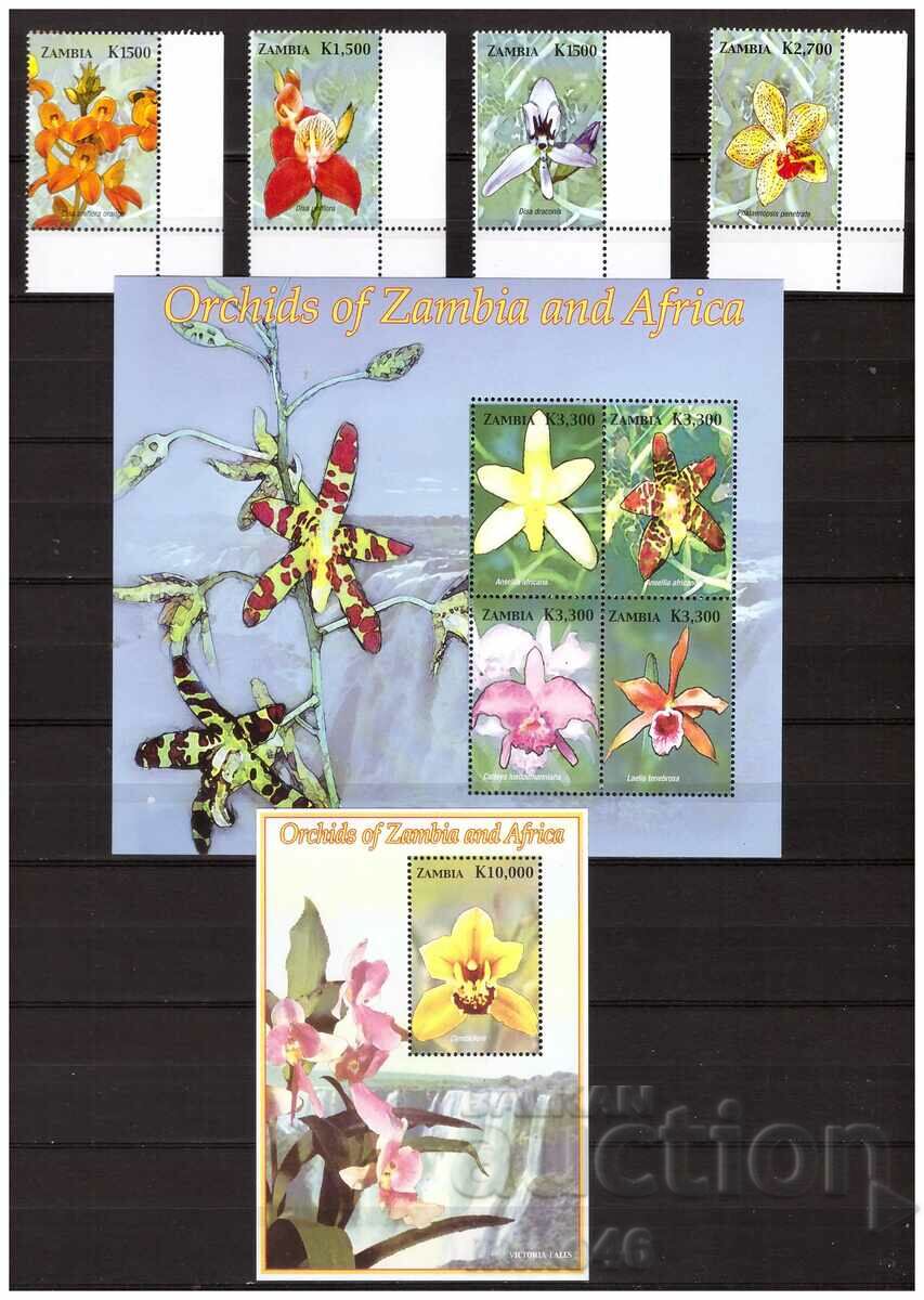 ZAMBIA 2005 Orchids pure series, m. sheet and block