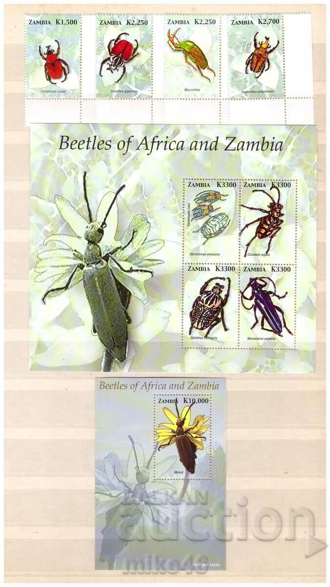 ZAMBIA 2005 Insects pure series, m. sheet and block