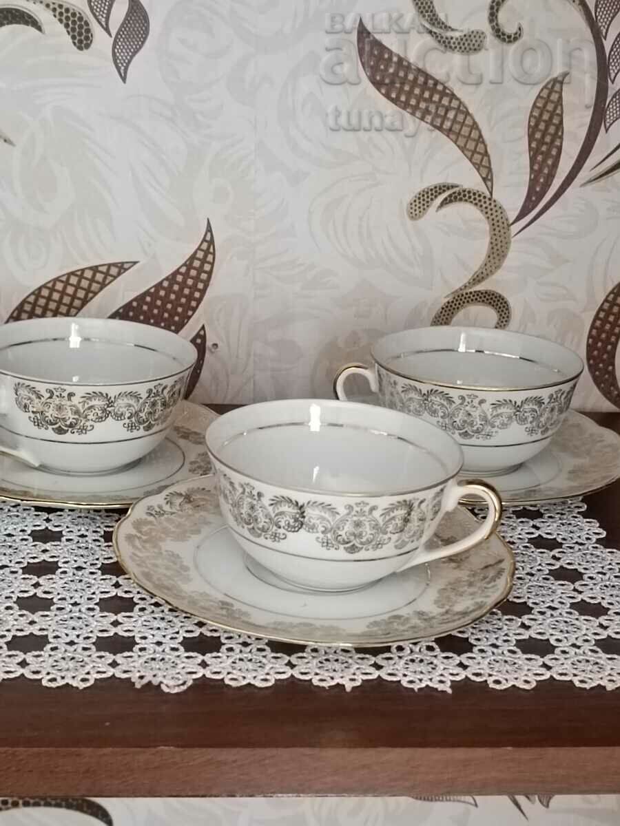 Three beautiful double sets of glasses marked France