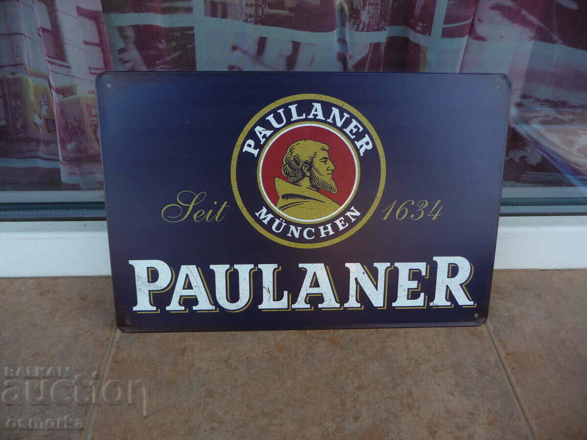 Auction  Metal beer sign Paulaner Munchen German Munich cloudy sve
