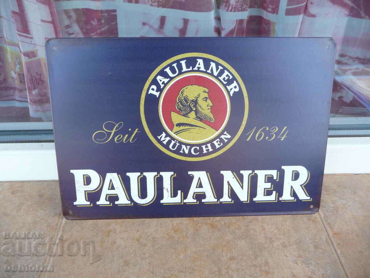 Μεταλλική πινακίδα μπύρας Paulaner Munchen Γερμανικό Μόναχο συννεφιασμένη sve