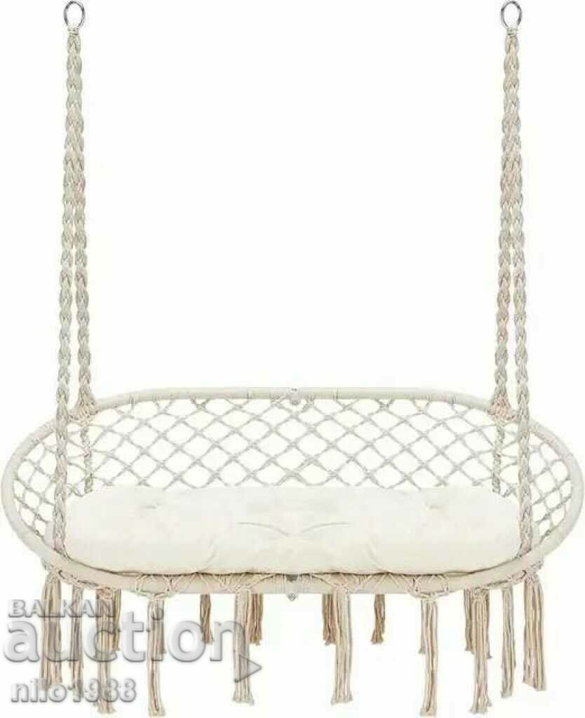 Double beige garden swing for two with cushions