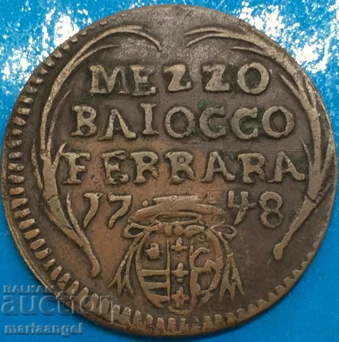 Βατικανό 1740 Sede Vacante Mezzo Baiocco 1/2 Benedict XIV Cu RR