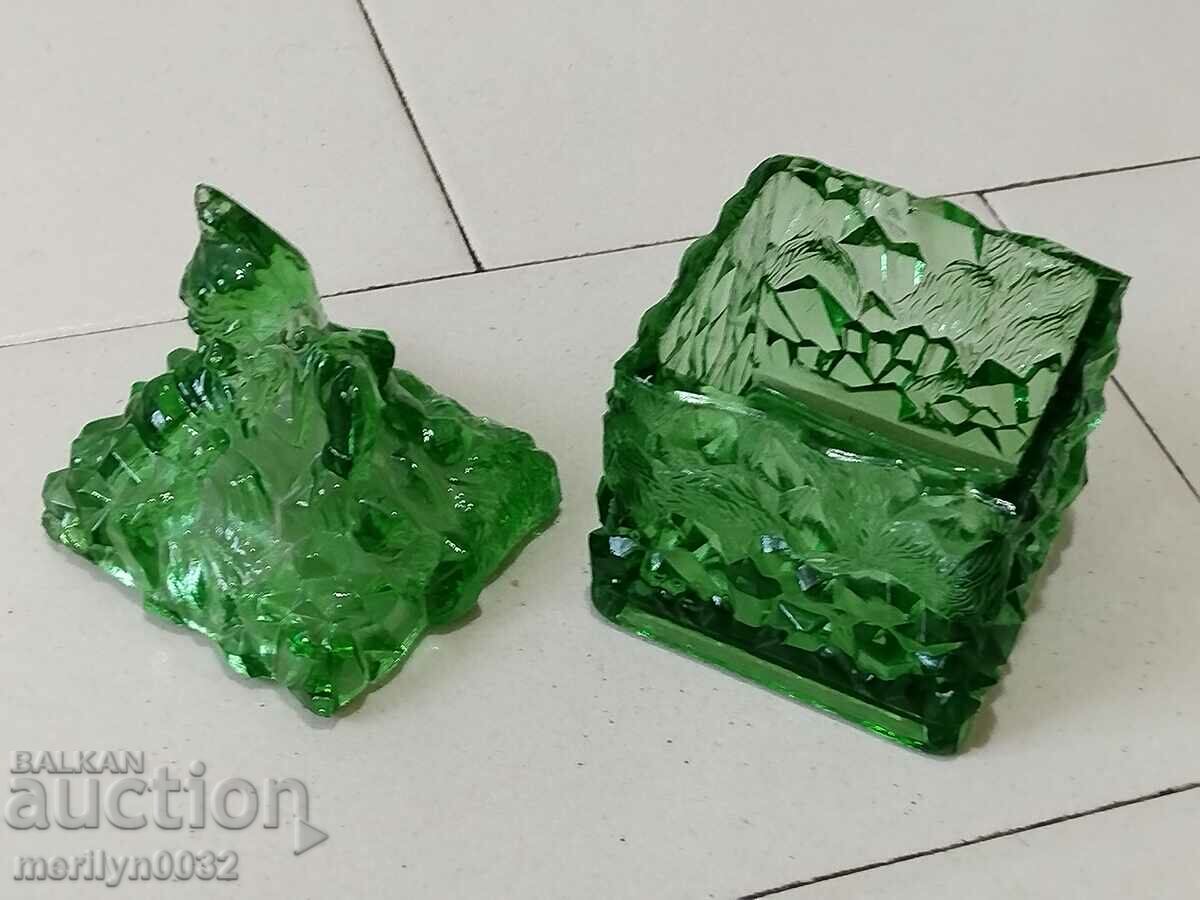 Auction  Old glass sugar bowl with dwarf bonbonniere figure