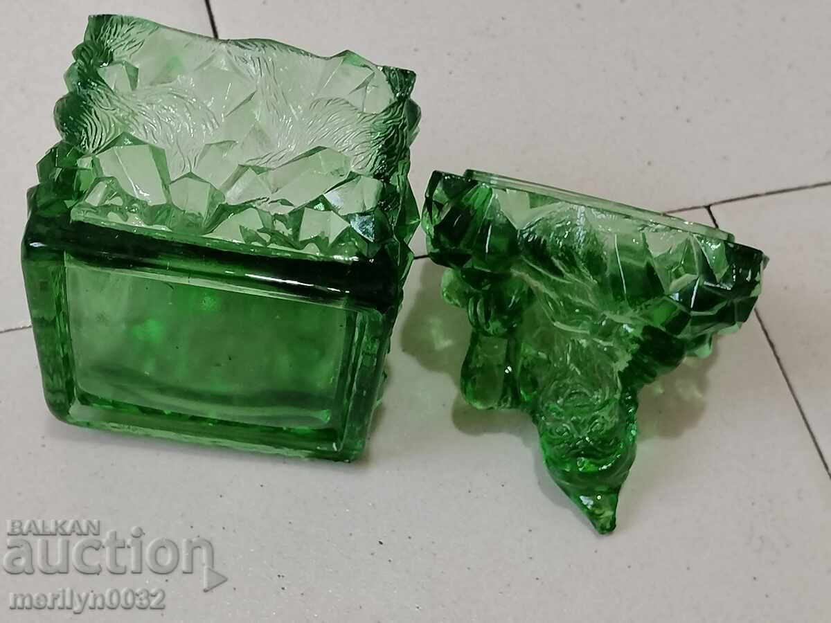 Delivery of Old glass sugar bowl with dwarf bonbonniere figure