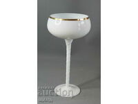 Old Glass cup milk glass gold rim