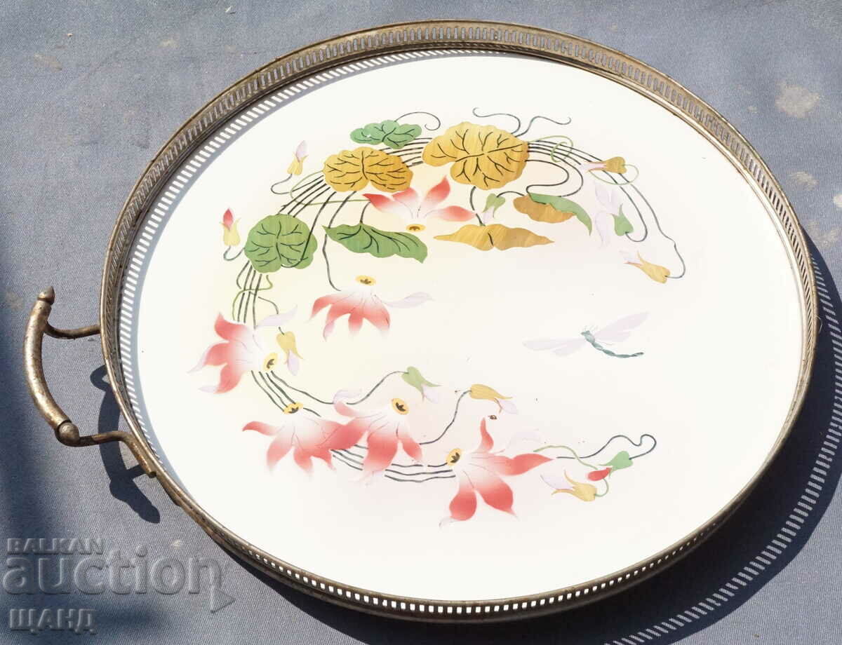 Old porcelain flower tray, dragonfly