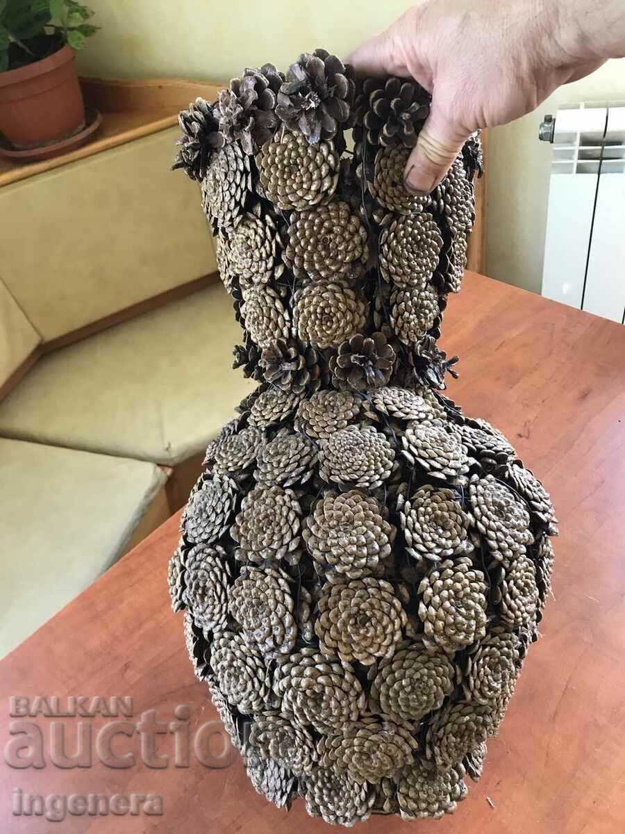 Auction VASE BRAIDED FROM CONES AND BLACK CORD FOR DRIED FLOWERS Auction VASE BRAIDED FROM CONES AND BLACK CORD FOR DRIED FLOWERS