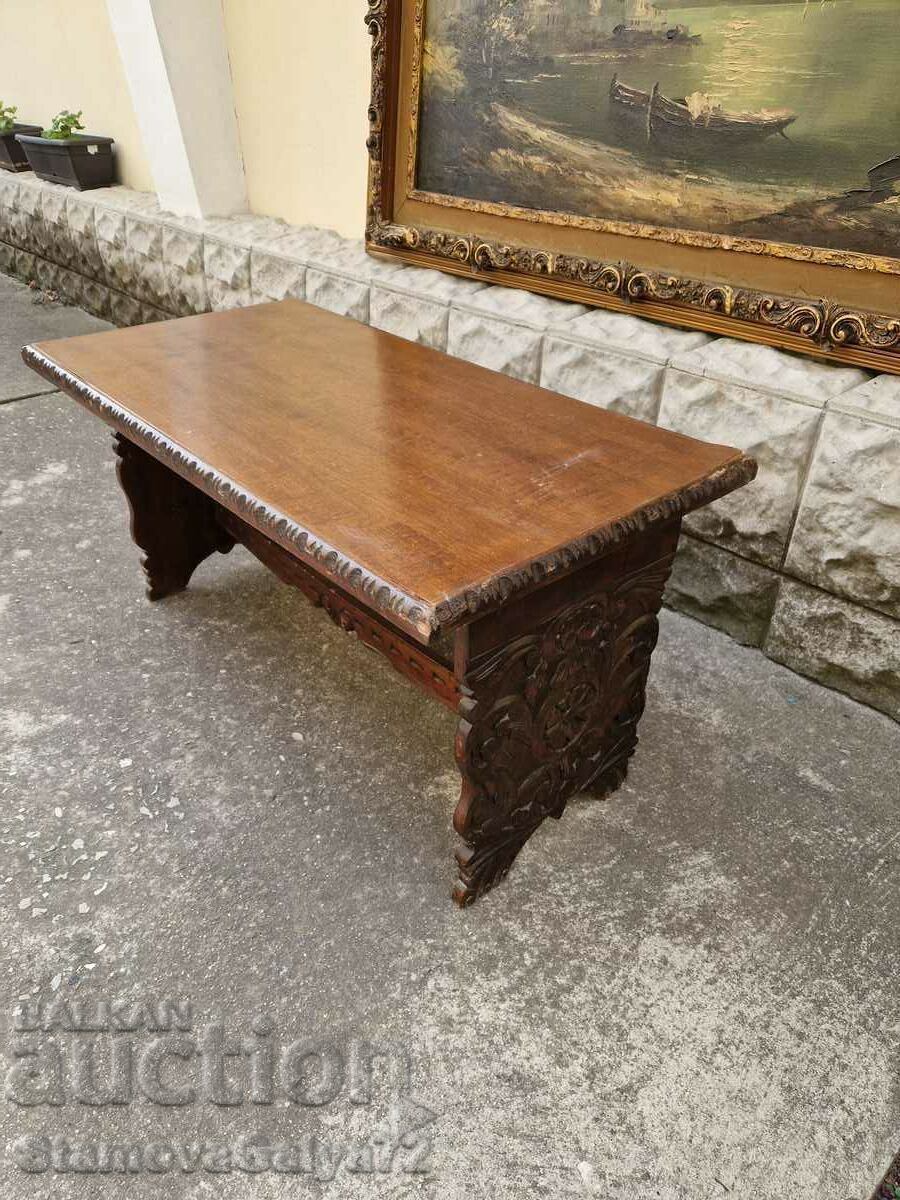 Masă englezească veche din lemn masiv cu sculptură - 5