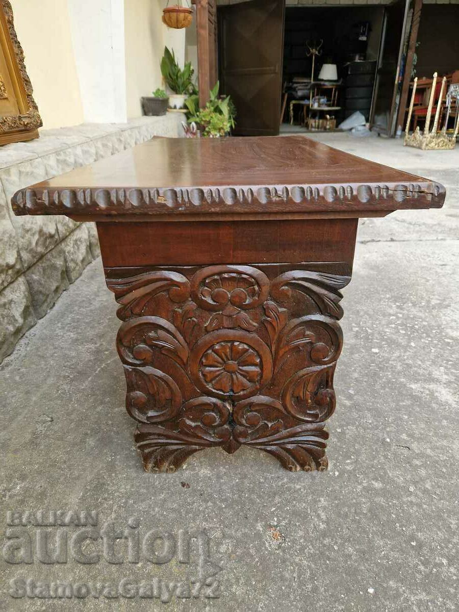 Masă englezească veche din lemn masiv cu sculptură - 6