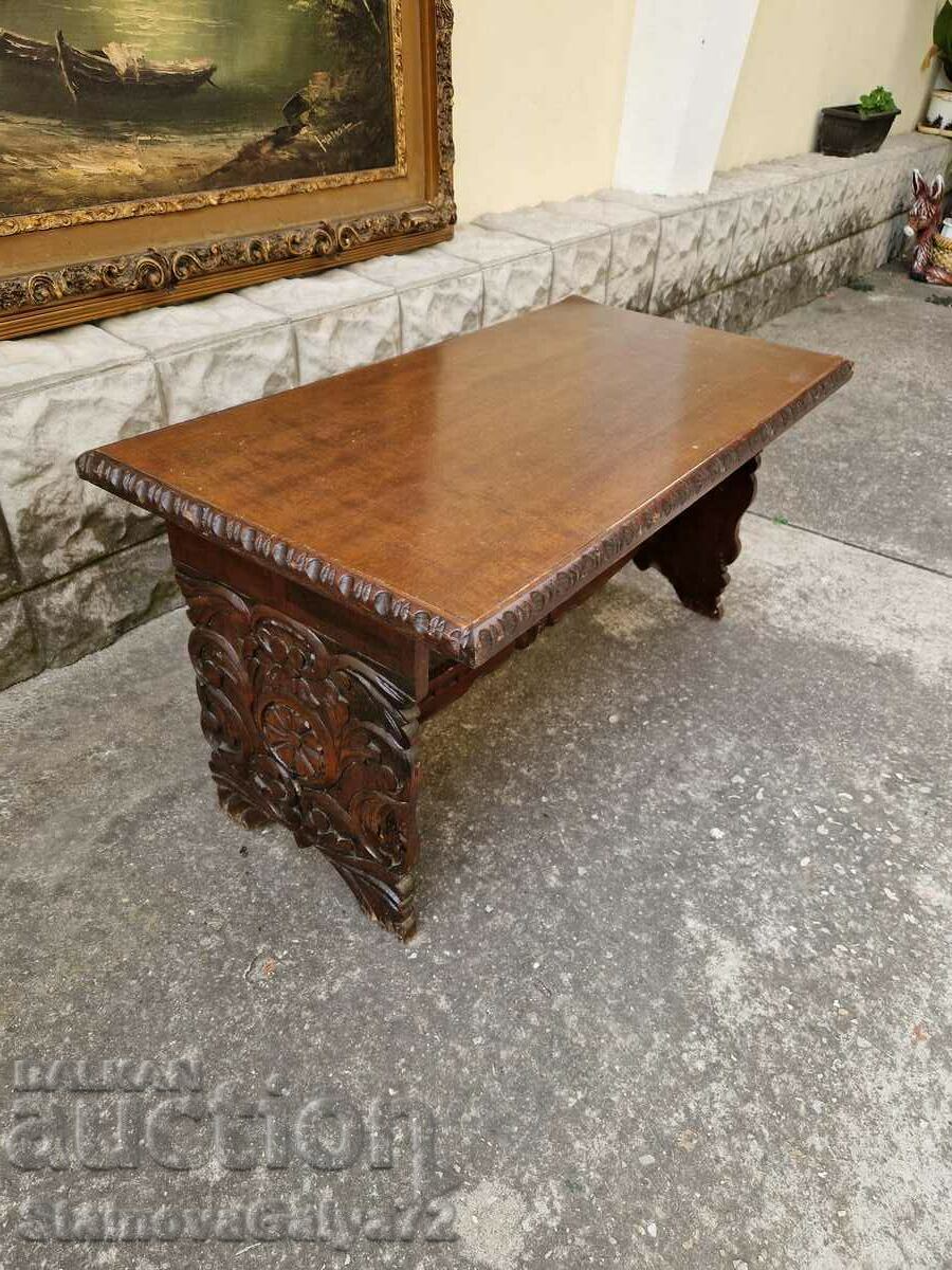 Old English solid wood table with carving