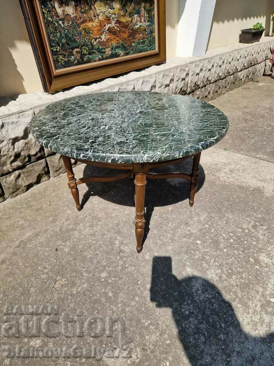 Delivery of Beautiful German antique solid wood coffee table with marble top Delivery of Beautiful German antique solid wood coffee table with marble top