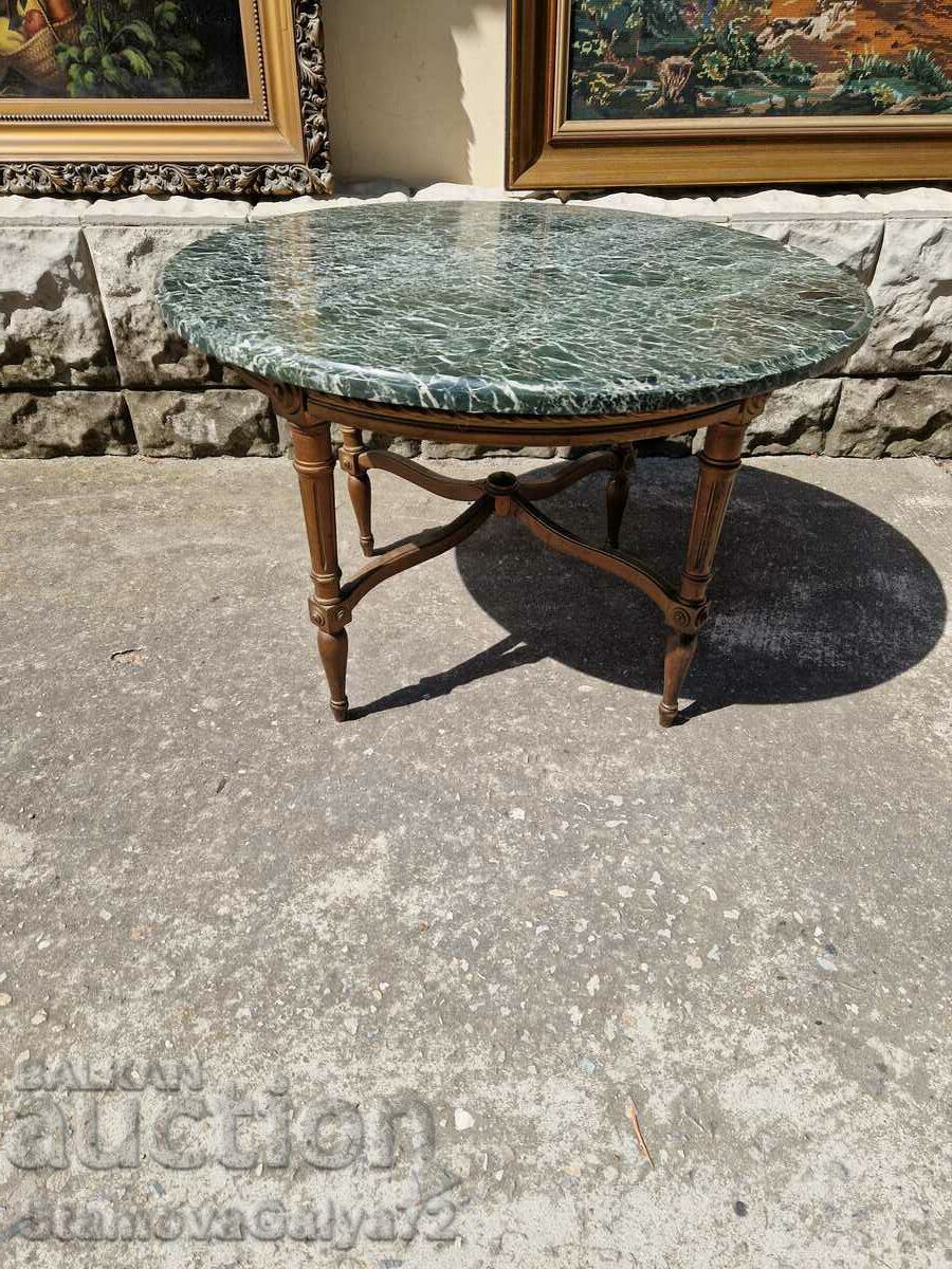 Beautiful German antique solid wood coffee table with marble top Beautiful German antique solid wood coffee table with marble top