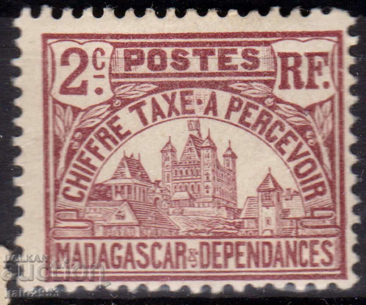 Franța/Madagascar-1908-Pentru suprataxă-Clădirea guvernamentală, MLH