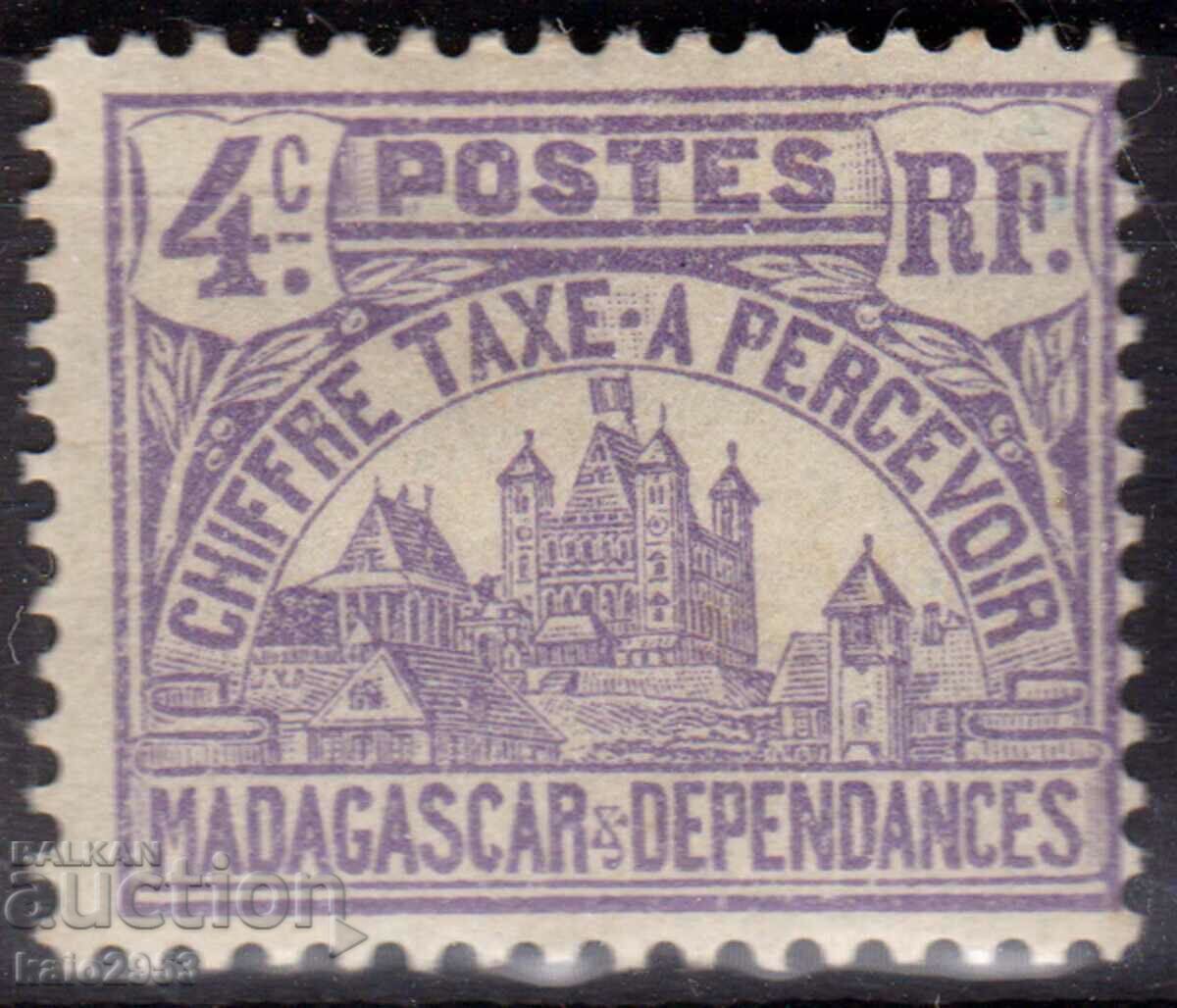 Franța/Madagascar-1908-Pentru suprataxă-Clădirea guvernamentală, MLH