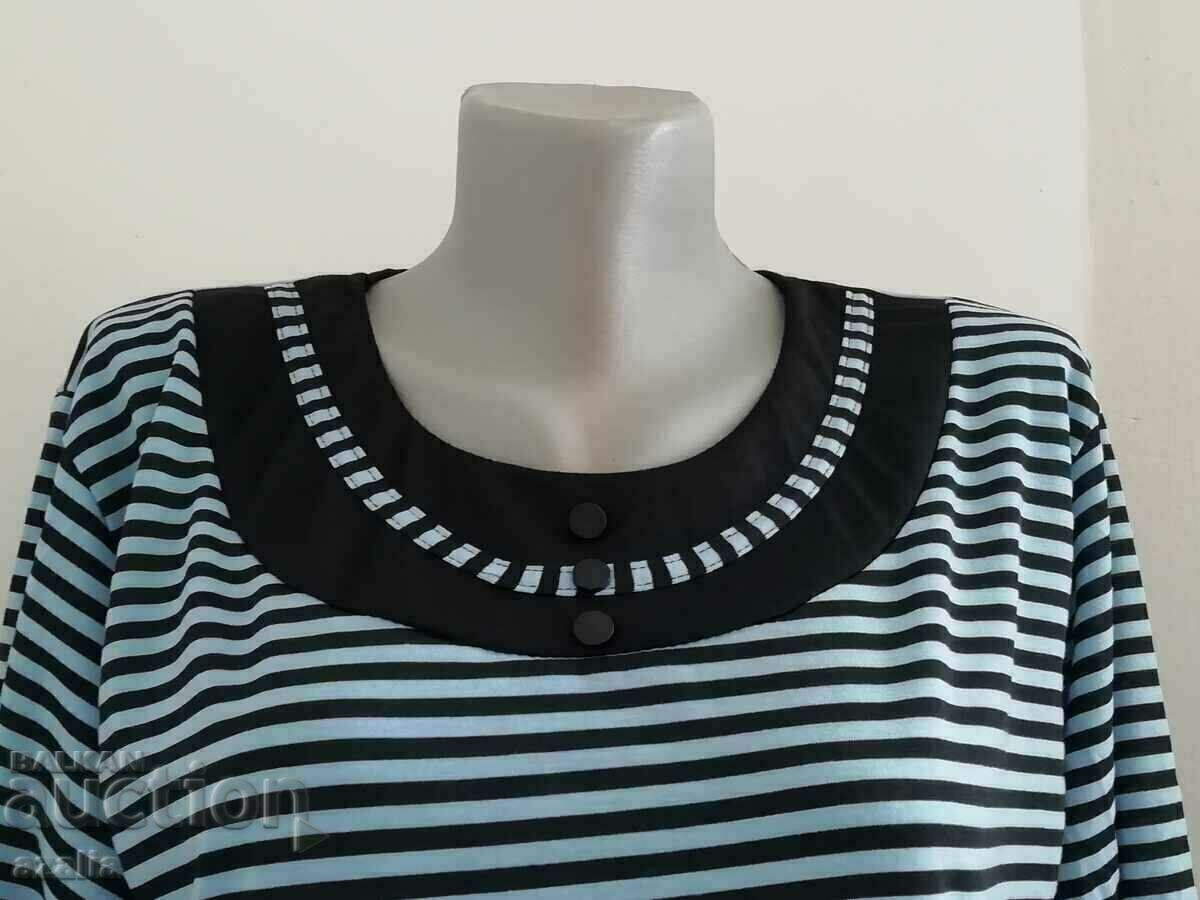 Blue and black stripes long sleeve blouse, new