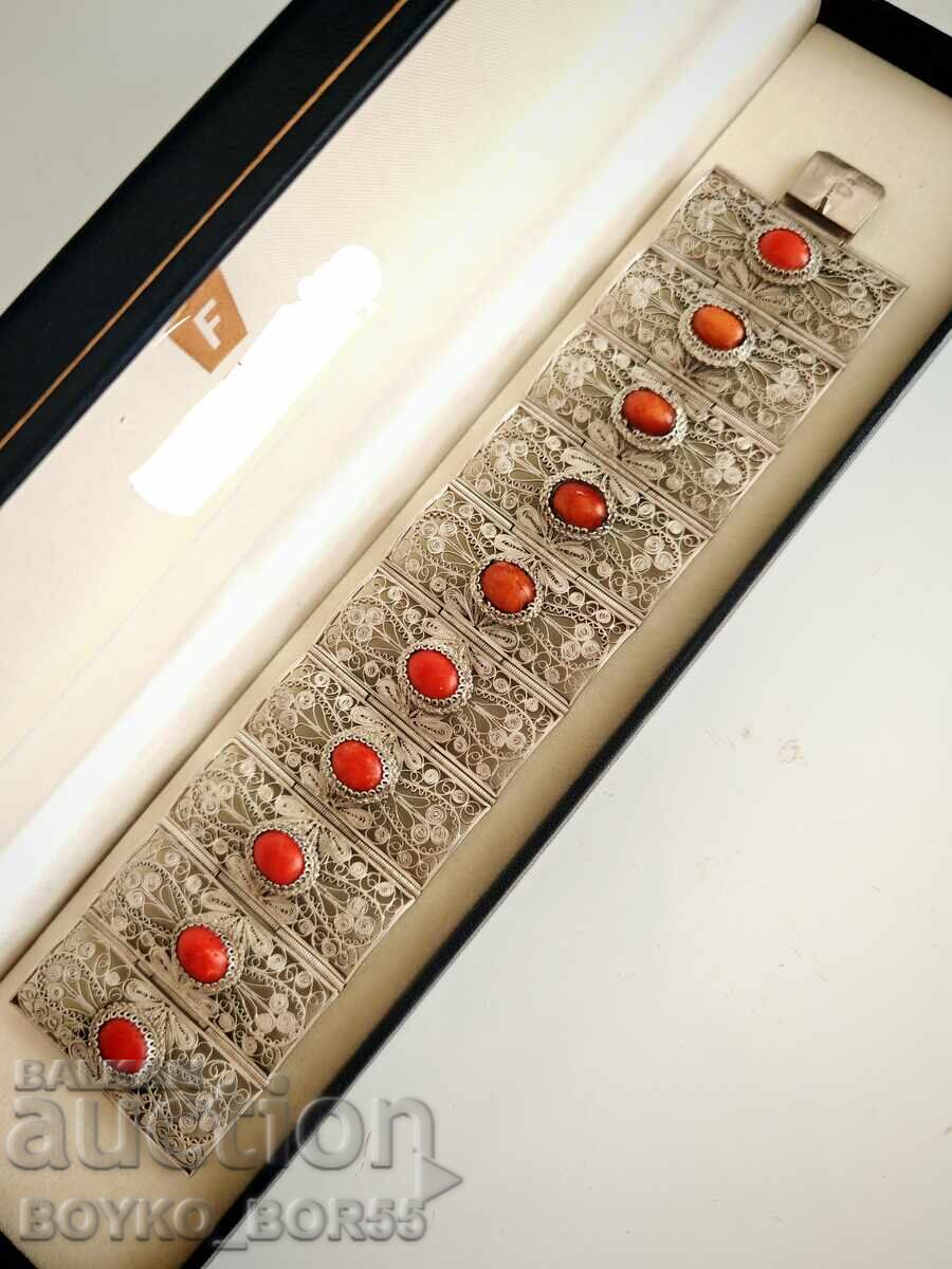 Auction Unique Antique Silver Filigree Coral Bracelet Auction Unique Antique Silver Filigree Coral Bracelet