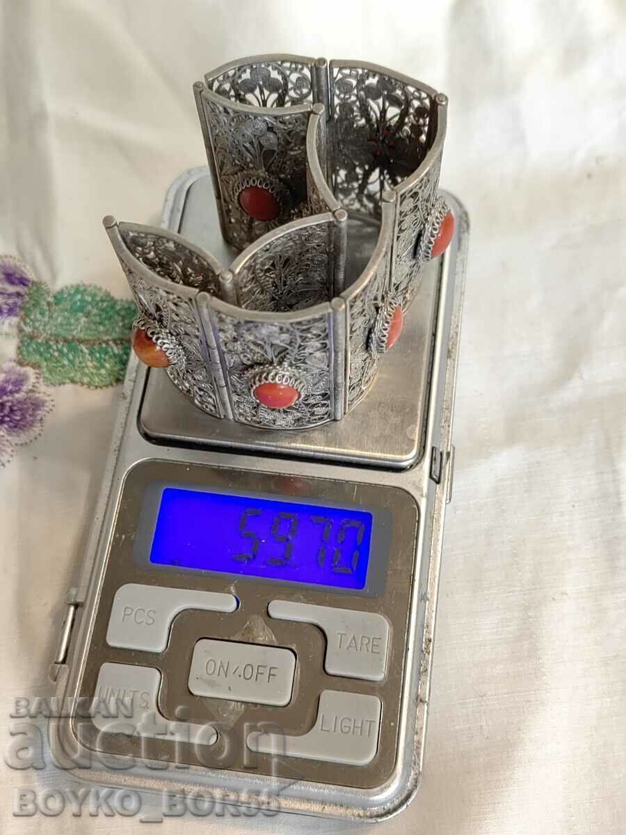 Unique Antique Silver Filigree Coral Bracelet - 6 Unique Antique Silver Filigree Coral Bracelet - 6