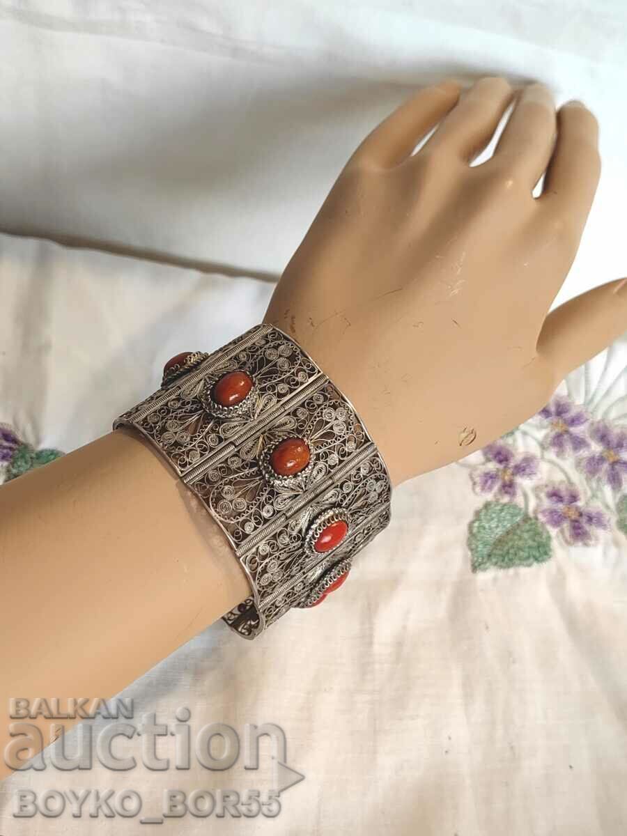 Unique Antique Silver Filigree Coral Bracelet - 7 Unique Antique Silver Filigree Coral Bracelet - 7
