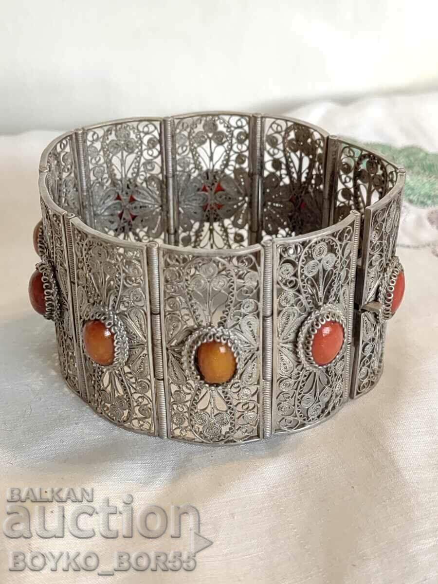 Unique Antique Silver Filigree Coral Bracelet Unique Antique Silver Filigree Coral Bracelet
