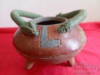 Very Old Clay Vessel with Serpents, Mayan, Inca