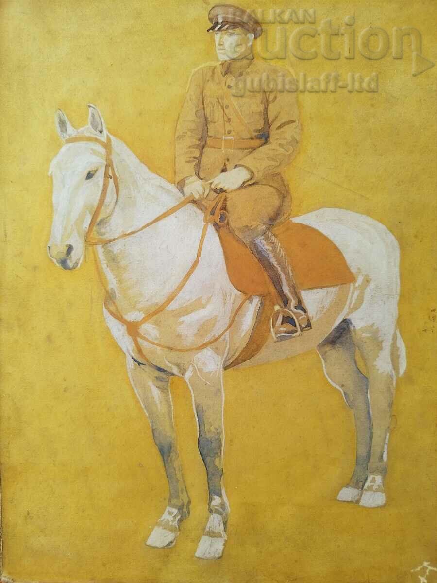 Painting, Soldier, Horse, Cavalryman, 1940s.